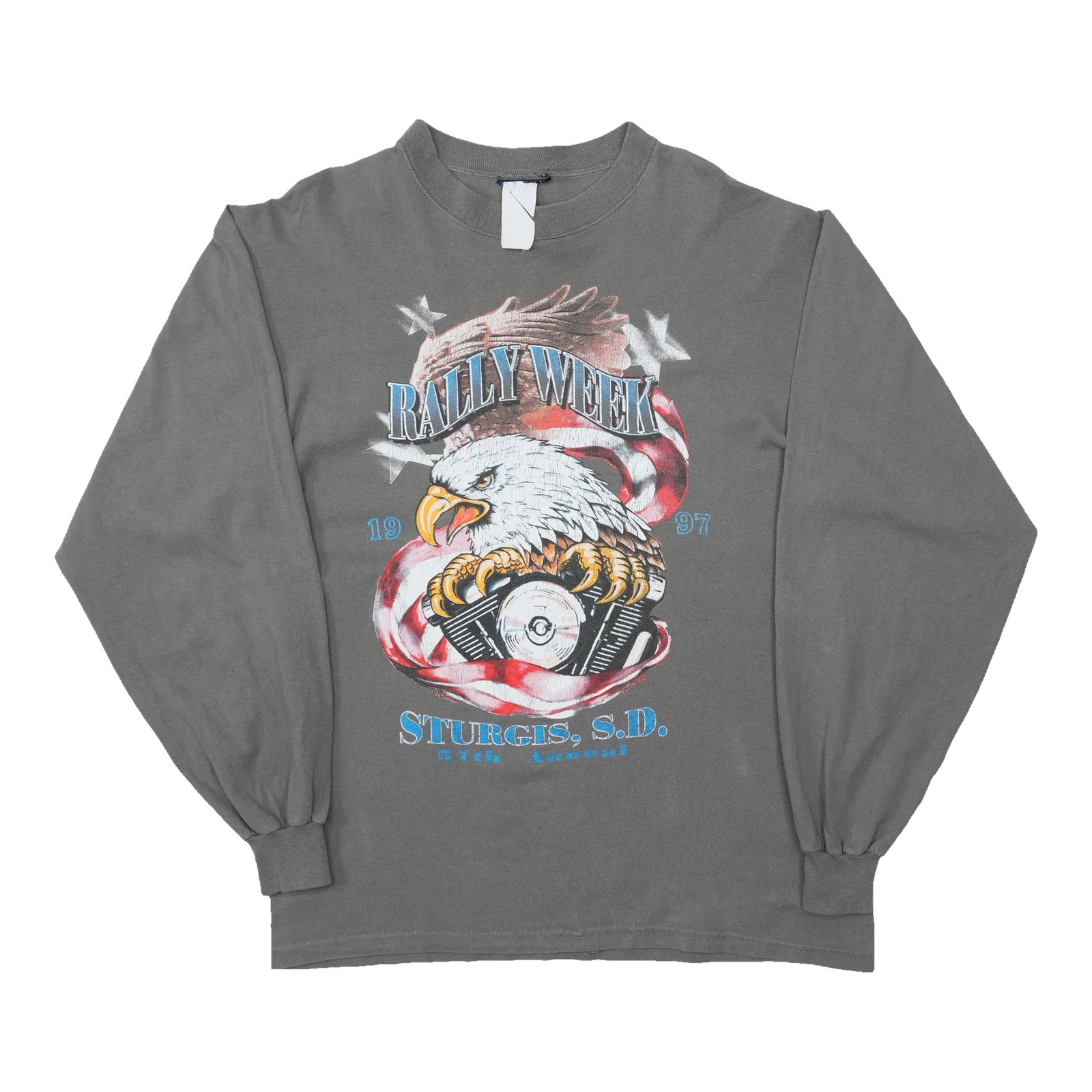 Vintage 1997 Sturgis Rally Week Eagle Shirt Long Sleeve Grey: Vintage 1997 Sturgis Rally Week Eagle Shirt Long Sleeve Grey Original vintage 1997 Sturgis Rally Week Eagle long sleeve shirt. This is a true vintage shirt, not a modern reproduction. It is in good co