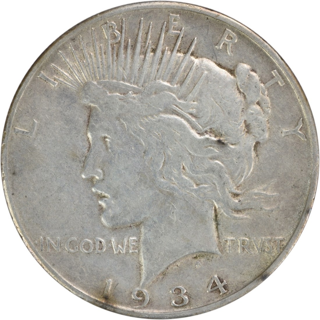 1934 S United States Peace Dollar Silver $1 VF Uncertified: 1934 S United States Peace Dollar Silver $1 VF Uncertified 1934-S Peace silver dollar in VF grade. This circulated, pre-owned United States $1 coin is uncertified and struck in silver. Specifications 
