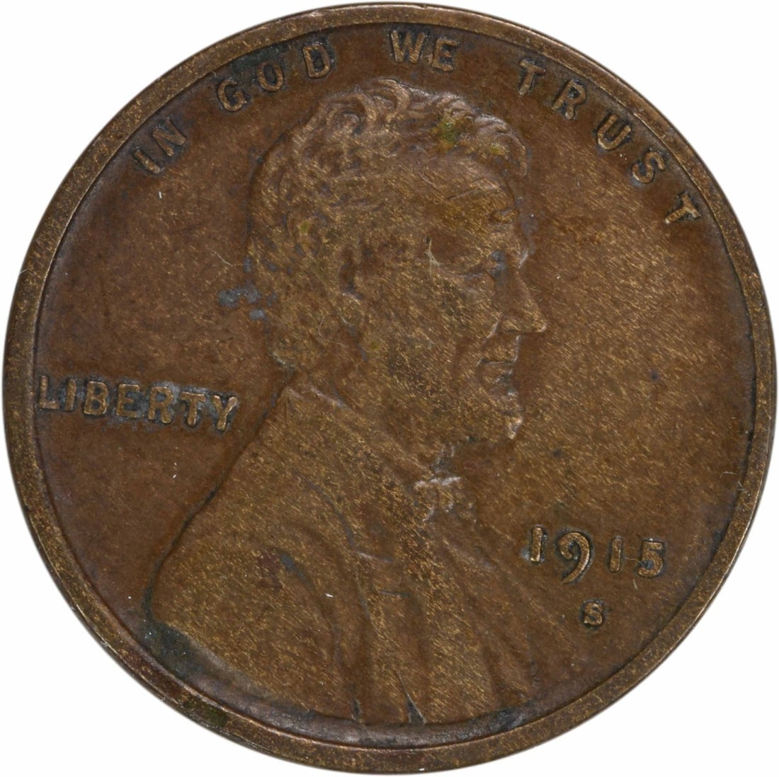1915-S Lincoln Wheat Copper Small Cent EF Uncertified: 1915-S Lincoln Wheat Copper Small Cent EF Uncertified This 1915-S Lincoln Wheat Cent is a circulated coin from the United States, composed of copper. It features the "S" mint mark, indicating it was s