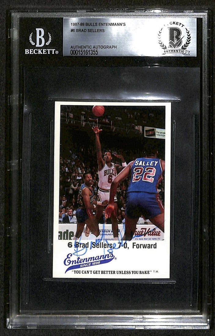 Beckett Slabbed Brad Sellers 1987-88 Bulls Entenmann's Autograph Card (1 of 1)