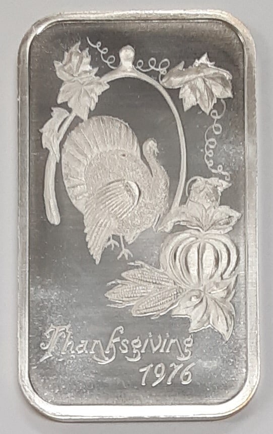 Thanksgiving 1976 Commemorative 1 Ounce 999 Silver Bar by Madison Mint (1 of 2)