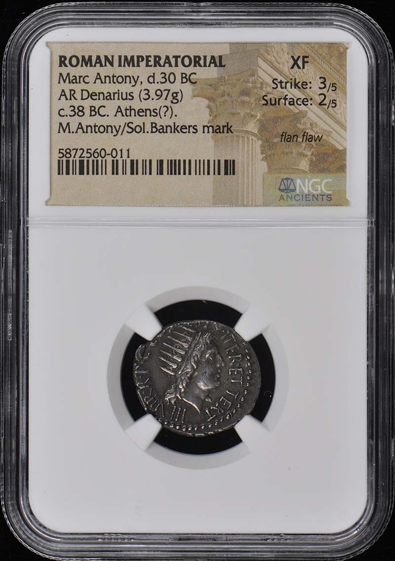 Marc Antony Roman Denarius NGC XF40 Certified Coin (1 of 4)