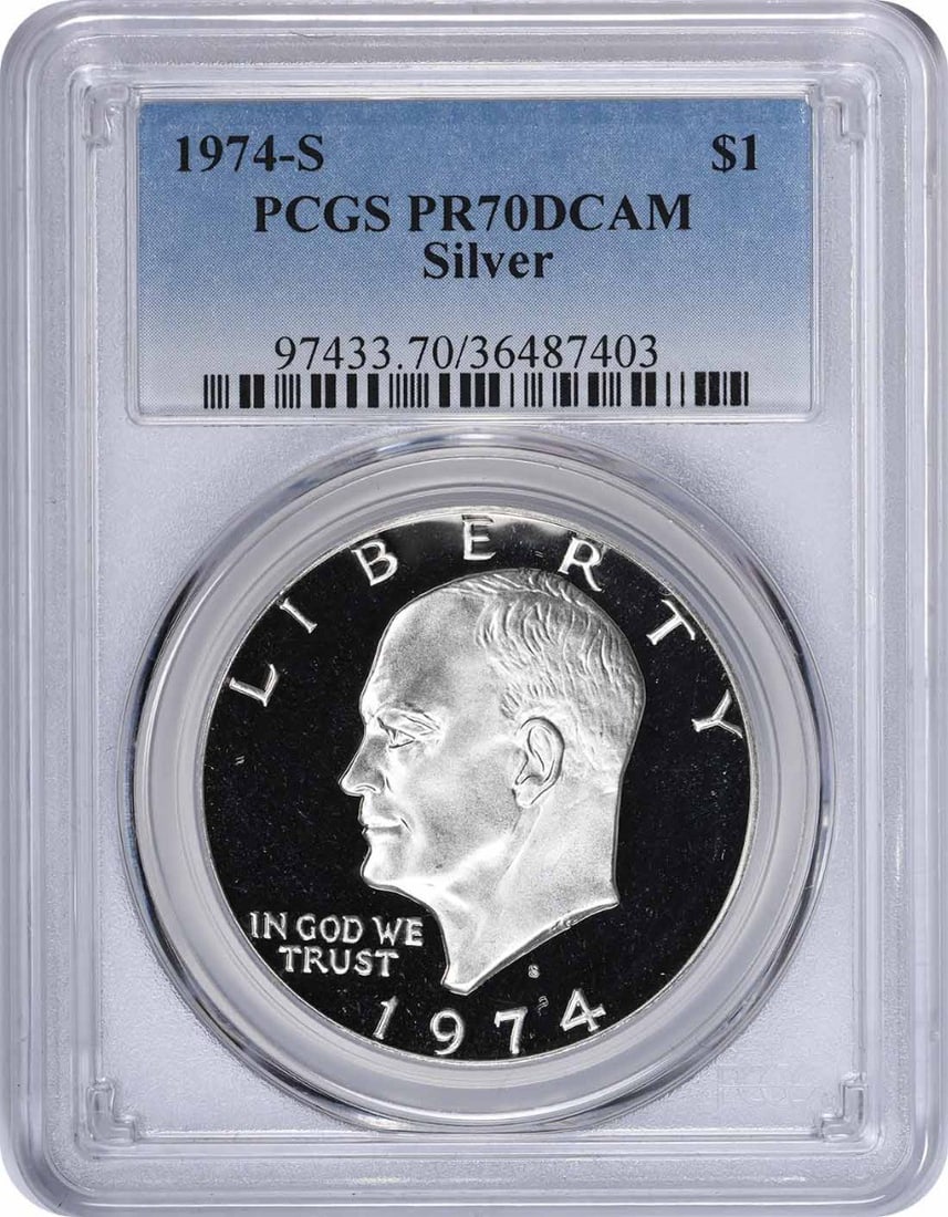 PCGS PR70DCAM 1974 S Eisenhower $1 Silver Proof Coin (1 of 2)