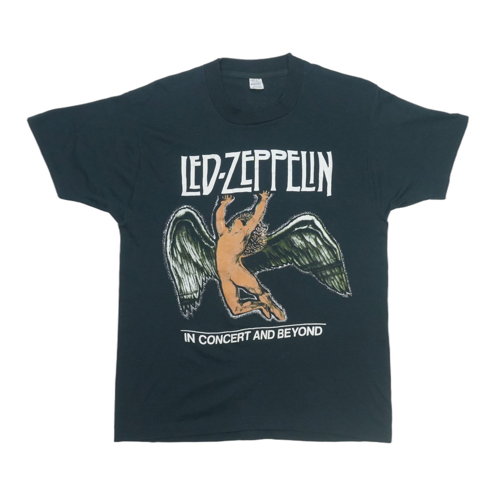 Vintage 1980s Led Zeppelin Black 50 50 Cotton Poly Shirt (1 of 4)