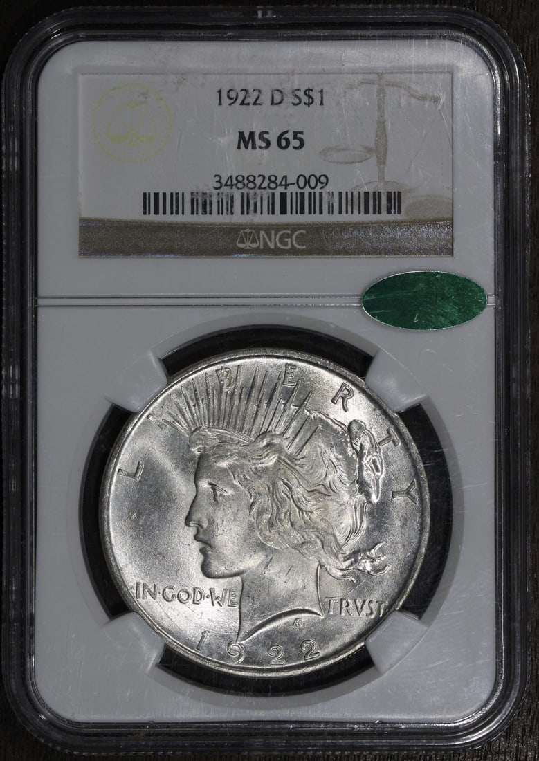 NGC MS65 CAC 1922-D Peace Silver Dollar $1 (1 of 4)