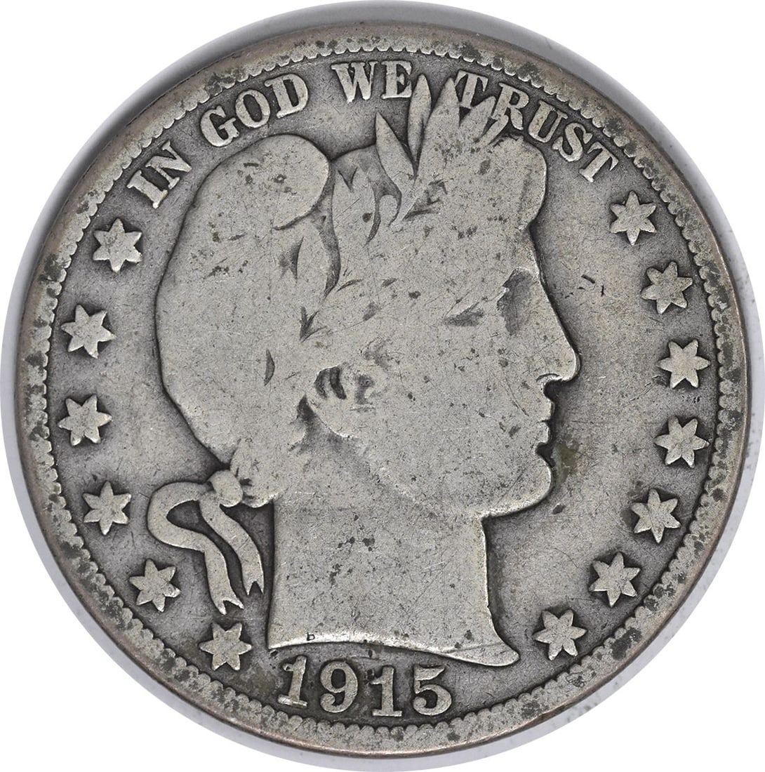United States 1915 Barber 50C Silver Half Dollar VG Uncertified: United States 1915 Barber 50C Silver Half Dollar VG Uncertified 1915 Barber Half Dollar coin from the United States. This pre-owned, circulated example is an uncertified piece graded VG and struck in 