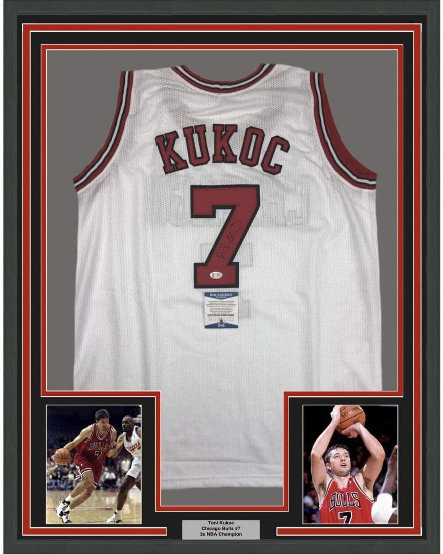Framed Toni Kukoc Autographed Jersey Chicago Bulls Beckett COA 35x39 (1 of 2)