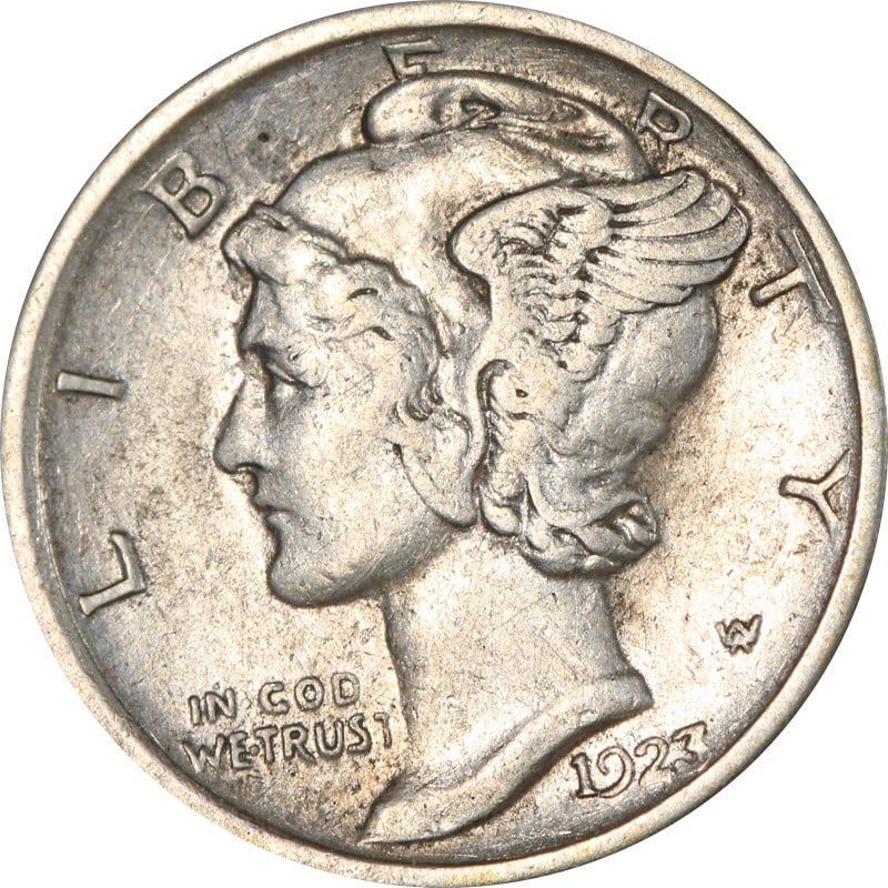 1923 S Silver Mercury Dime US Coin: 1923 S Silver Mercury Dime US Coin 1923-S Mercury Dime in circulated condition. The coin is composed of silver and is listed as pre-owned and uncertified. It was minted in the United States. Specifica