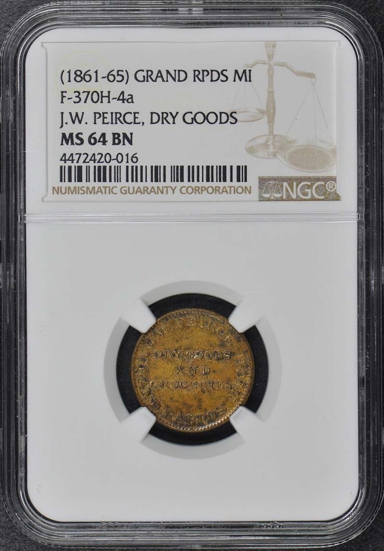 NGC MS64BN Grand Rapids MI F-370H-4a Peirce Dry Goods Token (1 of 4)