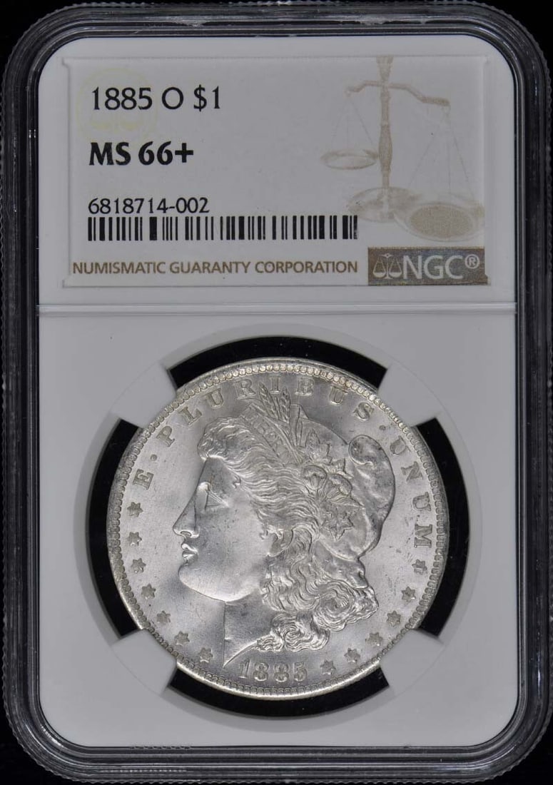 1885-O Morgan Dollar NGC MS66+ Uncirculated New Orleans Coin: 1885-O Morgan Dollar NGC MS66+ Uncirculated New Orleans Coin This stunning 1885-O Morgan Dollar is graded MS66+ by NGC, signifying its exceptional uncirculated condition. Minted in New Orleans, this c