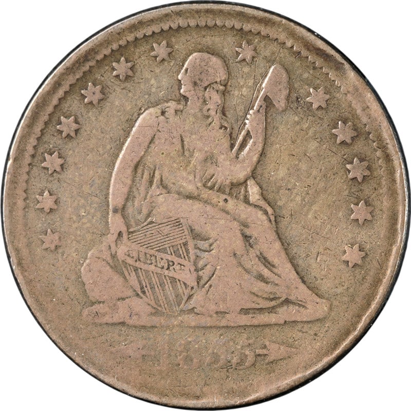 1855-S Arrows Seated Liberty Quarter Silver Key Date VG: 1855-S Arrows Seated Liberty Quarter Silver Key Date VG This 1855-S Seated Liberty Quarter 'Arrows' is a circulated silver coin with nice VG grade and decent eye appeal. It is described as having an a