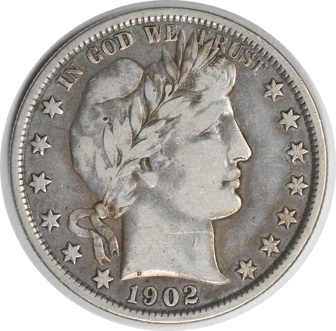 1902 United States Barber 50C Silver Half Dollar VF Uncertified: 1902 United States Barber 50C Silver Half Dollar VF Uncertified 1902 Barber Half Dollar in VF grade. This circulated, uncertified United States 50C coin is composed of silver and offered in pre-owned 
