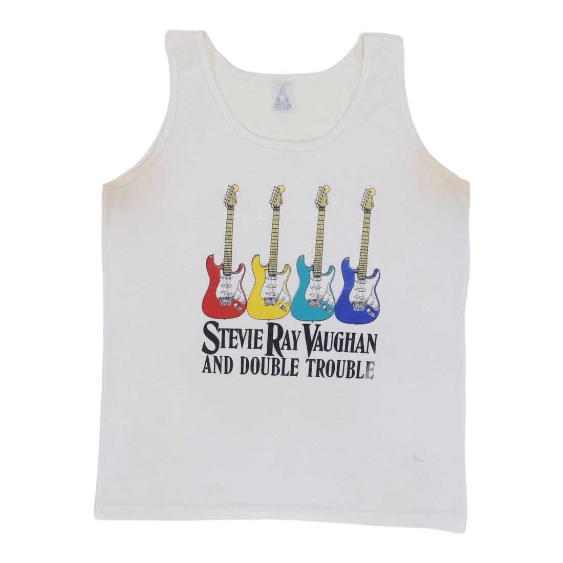 Vintage 1980s Stevie Ray Vaughan Double Trouble White Tank Top Shirt (1 of 10)
