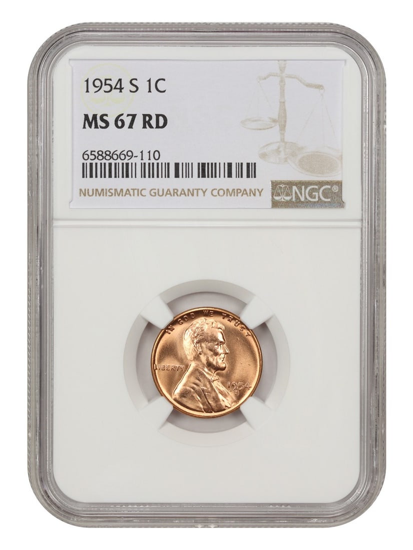 NGC MS67RD 1954-S Lincoln Wheat Cent 1C Blazing Red (1 of 4)