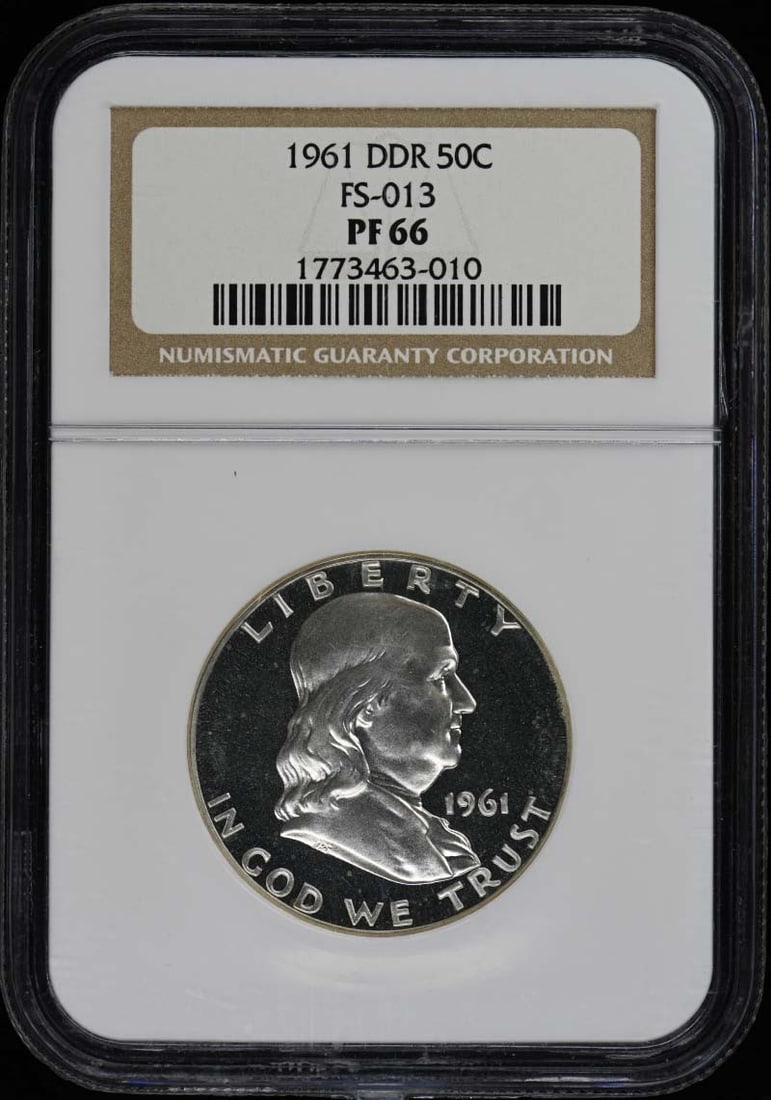 1961 Franklin Half Dollar 50C NGC PR66 Proof Coin: 1961 Franklin Half Dollar 50C NGC PR66 Proof Coin This 1961 Franklin Half Dollar is a stunning example of a doubled die error coin, certified by NGC with a grade of PR66. It showcases the high-quality