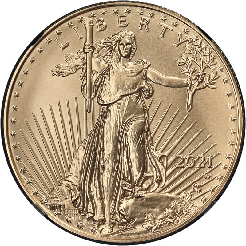 NGC MS70 2021-W $50 Gold Eagle Burnished Type 2 First Release Coin: NGC MS70 2021-W $50 Gold Eagle Burnished Type 2 First Release Coin This is a 2021-W Gold American Eagle $50 coin featuring the Burnished T-2 Eagle Portrait design. Certified and graded by NGC as MS70,