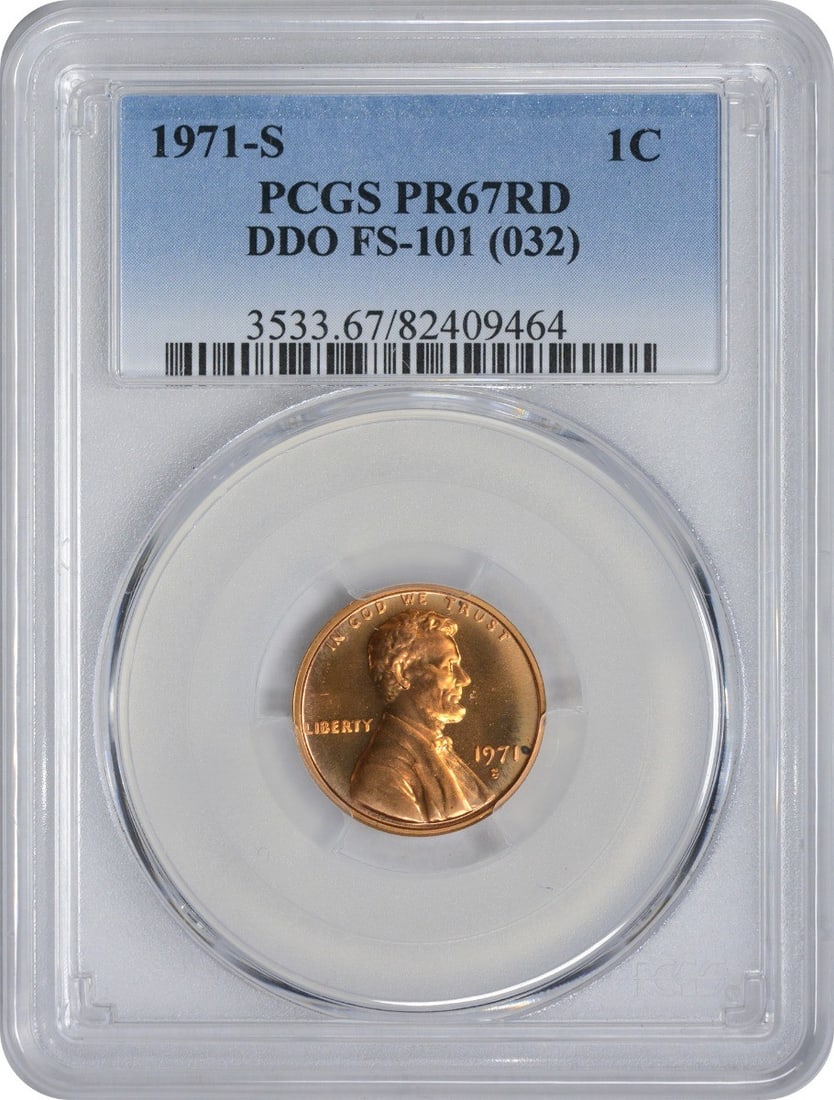 1971-S Lincoln Cent DDO PR67RD PCGS Uncirculated Proof: 1971-S Lincoln Cent DDO PR67RD PCGS Uncirculated Proof This 1971-S Lincoln Cent DDO FS-101 is a stunning example of numismatic excellence, graded PR67RD by PCGS. Struck in San Francisco, this proof co