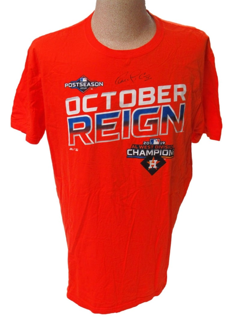 Game-Worn Houston Astros Shirt Signed by Carlos Correa PSA/DNA Authenticated: Game-Worn Houston Astros Shirt Signed by Carlos Correa PSA/DNA Authenticated This is a game-worn batting practice shirt autographed by Carlos Correa of the Houston Astros. The shirt is a piece of base