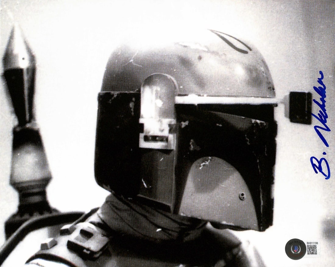 Bruce Nicholson Signed Boba Fett 8x10 Photo Beckett Certified: Bruce Nicholson Signed Boba Fett 8x10 Photo Beckett Certified This autographed 8x10 color photograph features Bruce Nicholson, the ILM optical photographer who modeled the Boba Fett costume during the