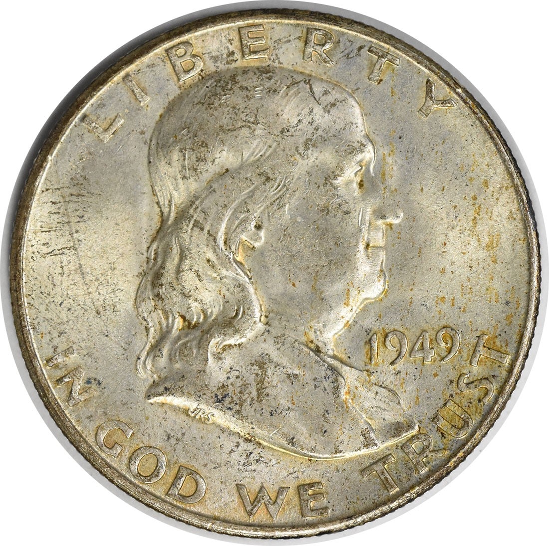 1949-S Franklin Silver Half Dollar RPM1 Choice BU Uncertified: 1949-S Franklin Silver Half Dollar RPM1 Choice BU Uncertified This 1949 Franklin Silver Half Dollar features the S/S RPM1 variety and is graded as Choice Brilliant Uncirculated. The coin is uncertifie