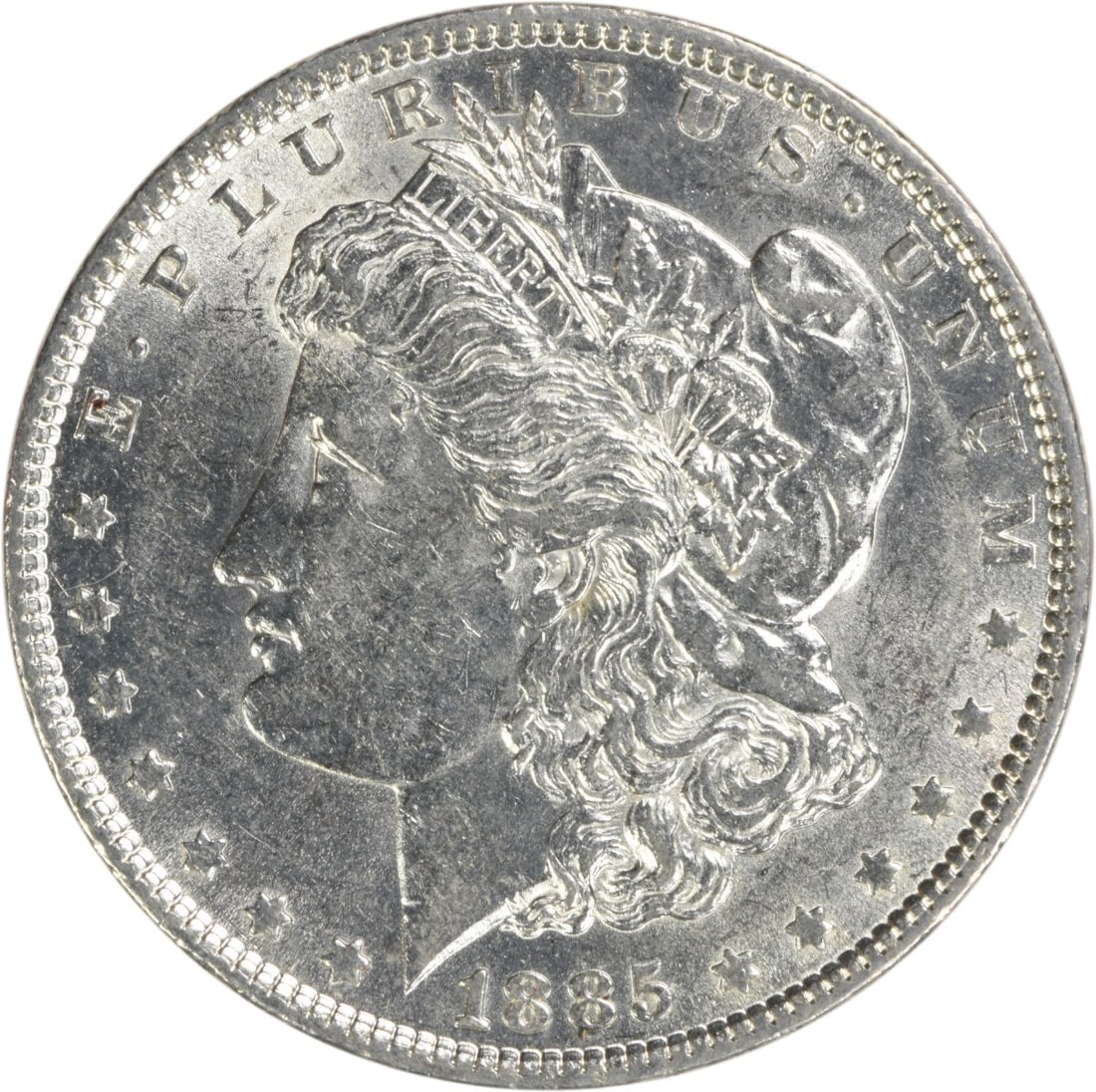 Brilliant Uncirculated 1885 Morgan Dollar Silver Coin Uncertified No Mint Mark: Brilliant Uncirculated 1885 Morgan Dollar Silver Coin Uncertified No Mint Mark This 1885 Morgan Silver Dollar is in Brilliant Uncirculated (BU) condition and remains uncertified. Composed of silver, t