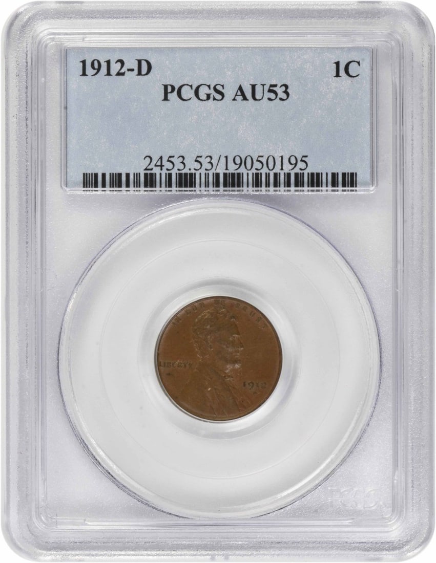 PCGS AU53 1912-D Lincoln Wheat Small Cent: PCGS AU53 1912-D Lincoln Wheat Small Cent 1912-D Lincoln Wheat small cent graded AU53 by PCGS. This pre-owned United States coin is struck in copper and features the Denver issue for the year shown. S