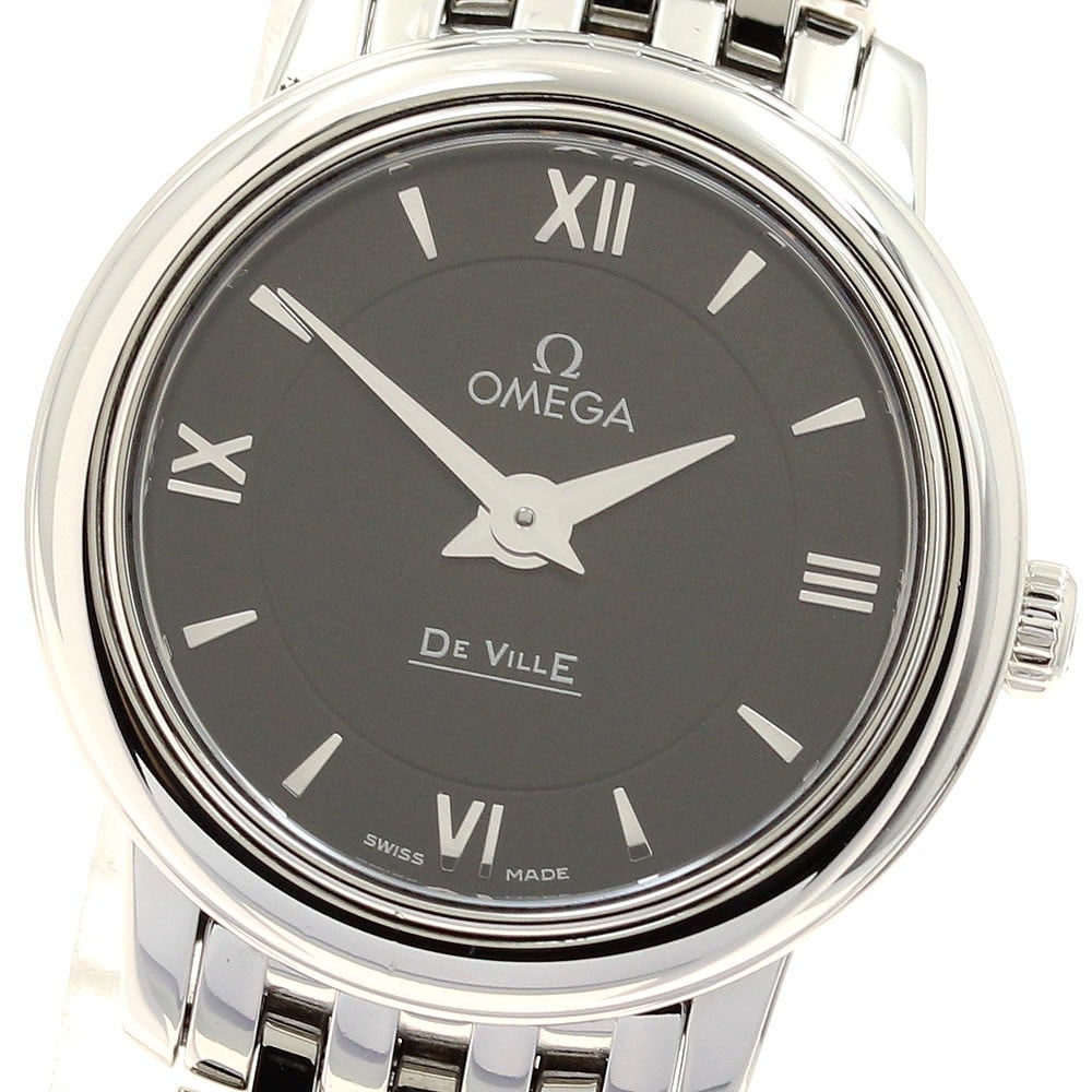 OMEGA De Ville Prestige 424.10.24.60.01.001 Quartz Ladies Watch: OMEGA De Ville Prestige 424.10.24.60.01.001 Quartz Ladies Watch This OMEGA De Ville Prestige Quartz ladies wristwatch features a stainless steel case and bracelet with a black dial. The watch operates