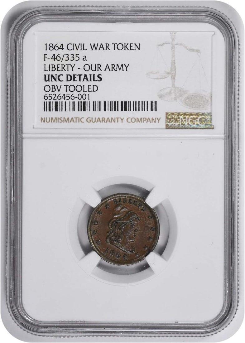 NGC Genuine UNC Details 1864 Civil War Token Liberty Our Army 46 335a (1 of 2)
