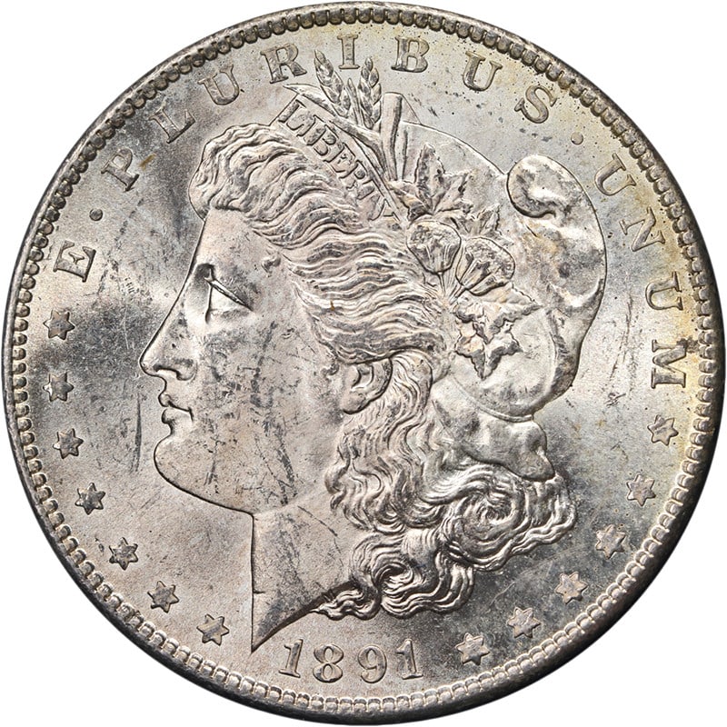 1891-S Morgan Dollar Uncertified BU+ Silver: 1891-S Morgan Dollar Uncertified BU+ Silver This original 1891-S Morgan Silver Dollar features bright luster, attractive eye appeal, and a well-defined strike. The coin displays appealing color and cl