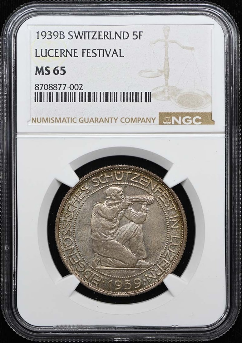 1939B Switzerland Lucerne Festival R-909a Martin-499A 5F Coin NGC MS65: 1939B Switzerland Lucerne Festival R-909a Martin-499A 5F Coin NGC MS65 1939B Lucerne Festival coin from Switzerland, certified by NGC and graded MS65. This pre-owned coin is listed in uncirculated con