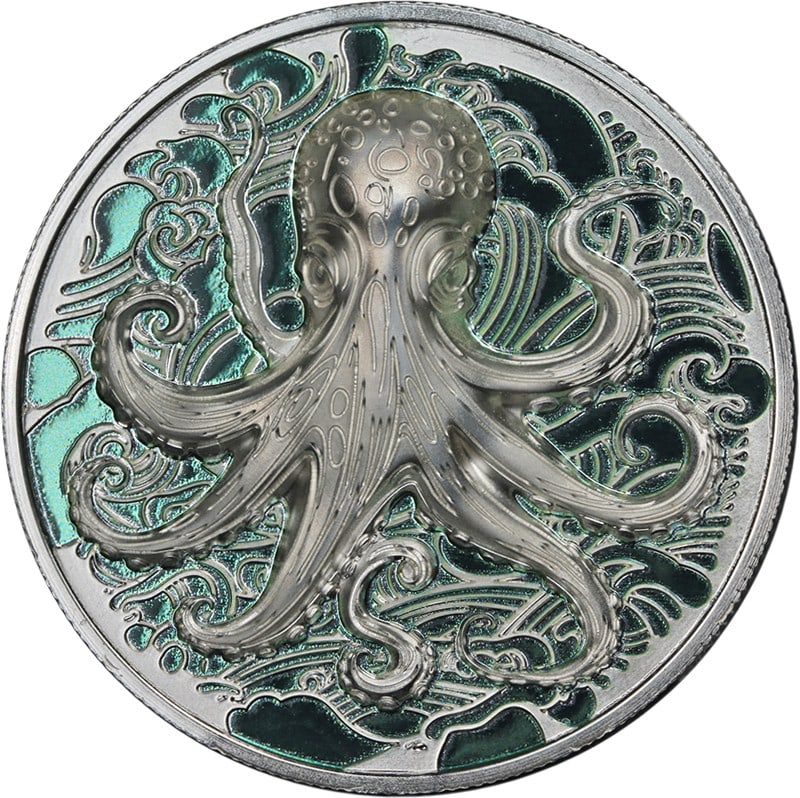 2025 Pitcairn Islands 2 Ounce Silver $5 Ocean Wonders Octopus Proof Coin (1 of 3)