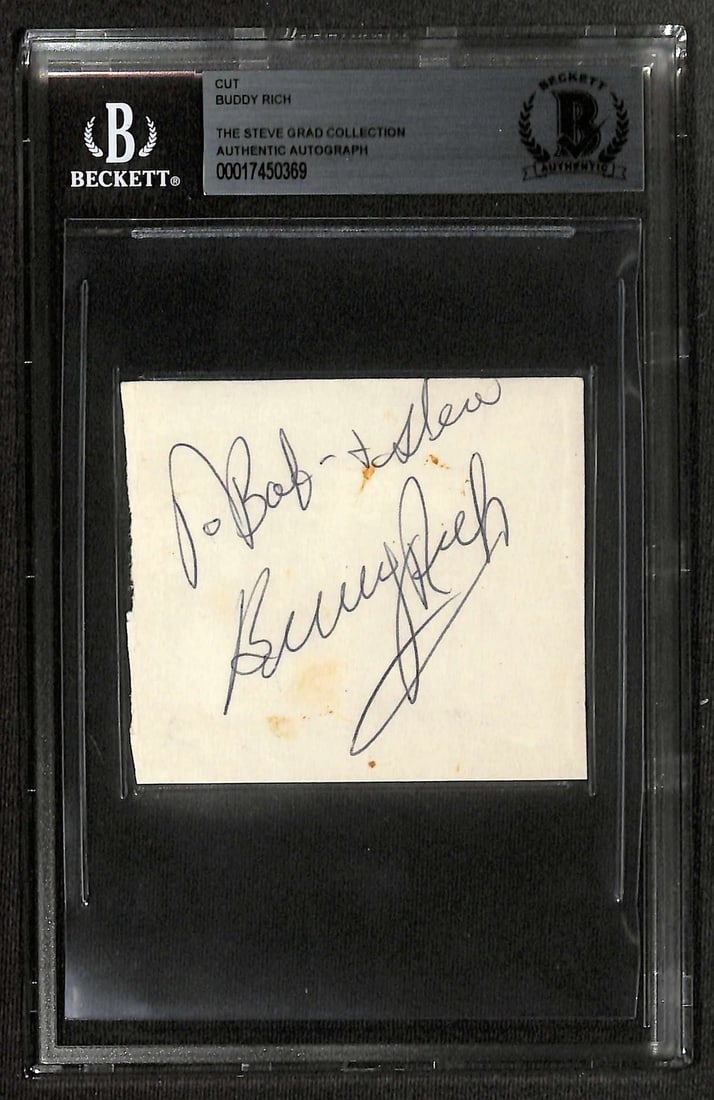 Beckett Slabbed Buddy Rich Autograph Cut Inscribed to Bob and Steve (1 of 1)