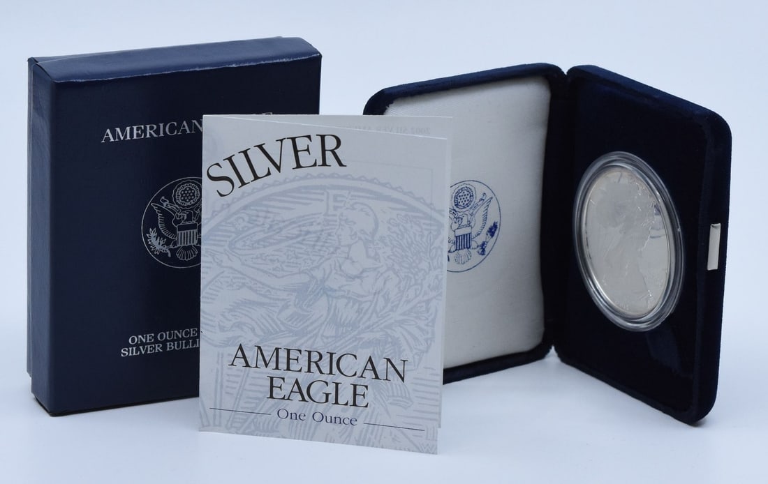 2003 W Proof Silver American Eagle U.S. Mint OGP: 2003 W Proof Silver American Eagle U.S. Mint OGP This 2003-W $1 American Proof Silver Eagle comes in its original government packaging. Struck at the West Point Mint, this proof coin is composed of 99