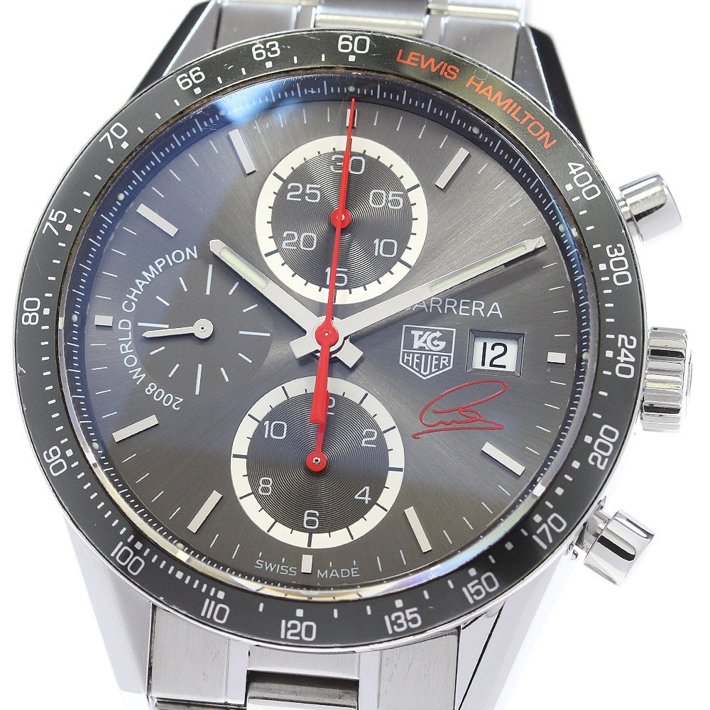 TAG HEUER Carrera Tachymeter CV201M.BA0794 Mens Chronograph Watch: TAG HEUER Carrera Tachymeter CV201M.BA0794 Mens Chronograph Watch Pre-owned TAG Heuer Carrera Lewis Hamilton Limited men's wristwatch with automatic movement and a grey dial. This stainless steel watc