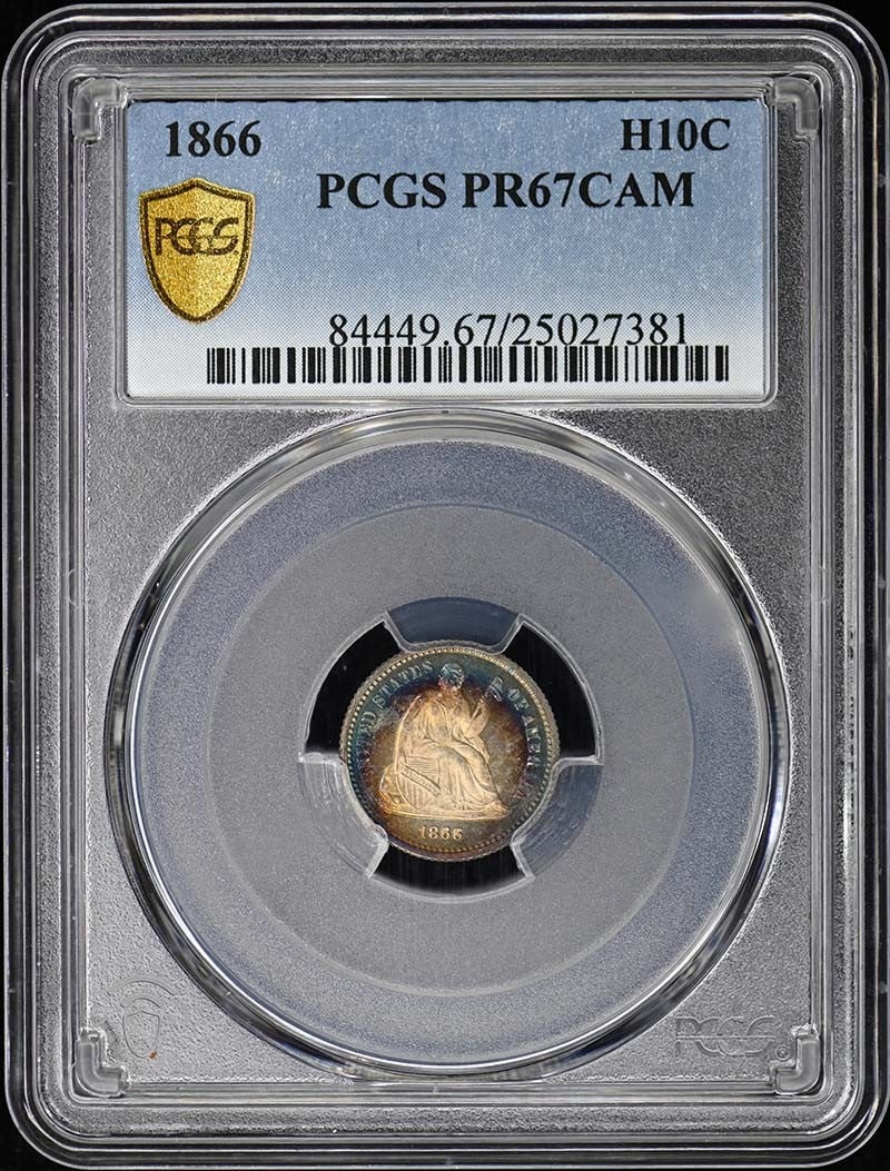 1867 Proof Liberty Seated Half Dime PCGS PR67+ CAM CAC: 1867 Proof Liberty Seated Half Dime PCGS PR67+ CAM CAC This is an 1867 Liberty Seated Half Dime, certified by PCGS with a PR67+ grade and CAM (Cameo) designation. The coin is uncirculated with proof s
