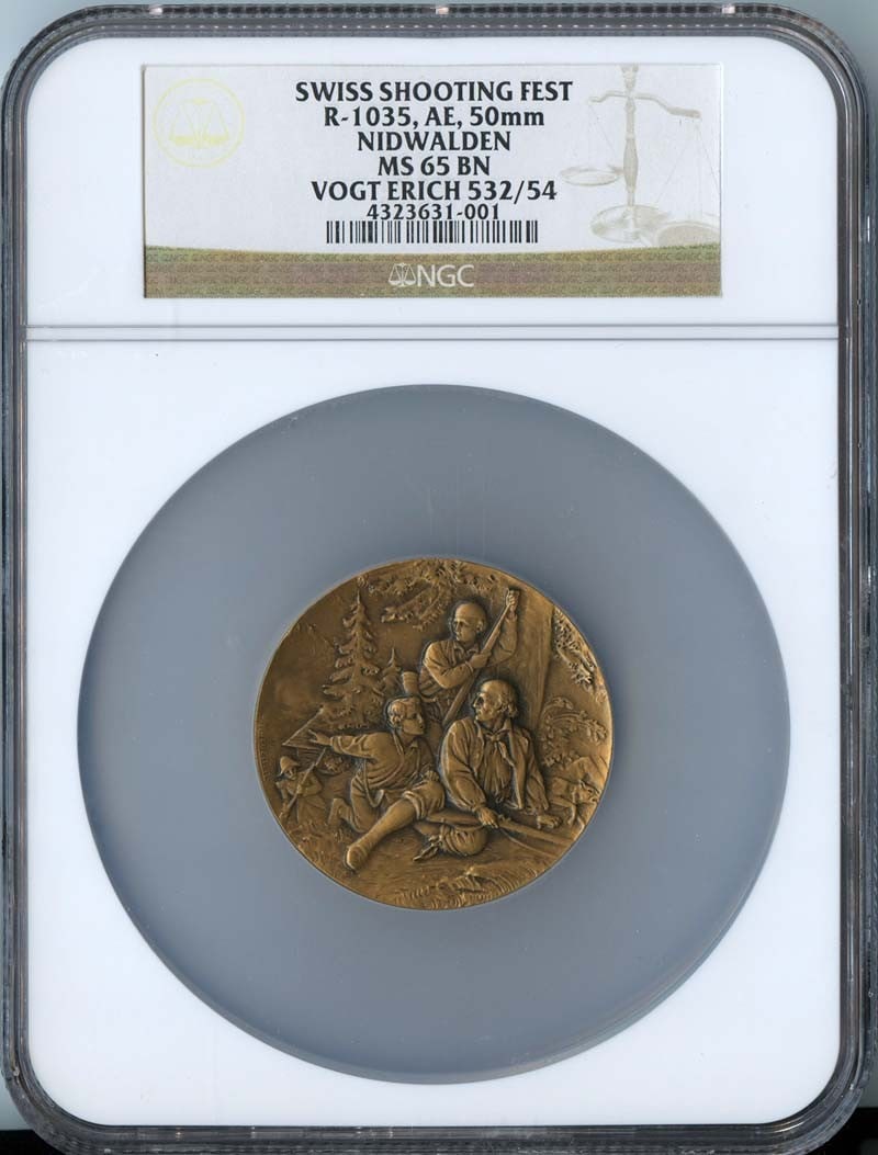 Nidwalden Swiss Shooting Fest AE 50mm Medal NGC MS65 BN R-1035 (1 of 2)