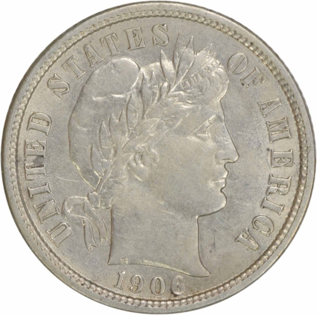 1906 Barber Silver Dime AU Uncertified 10C Philadelphia Mint: 1906 Barber Silver Dime AU Uncertified 10C Philadelphia Mint This 1906 Barber Silver Dime is a remarkable piece of American coinage, featuring the exquisite design by Charles E. Barber. Struck in Phil
