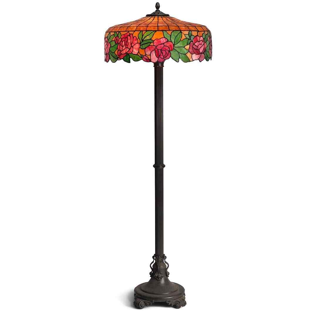 Art Nouveau stained glass floor lamp R. Williamson Co Rose: Art Nouveau stained glass floor lamp R. Williamson Co Rose Antique Art Nouveau floor lamp by R. Williamson & Co. featuring the "Rose" design. This original early 20th century piece has a stained leade