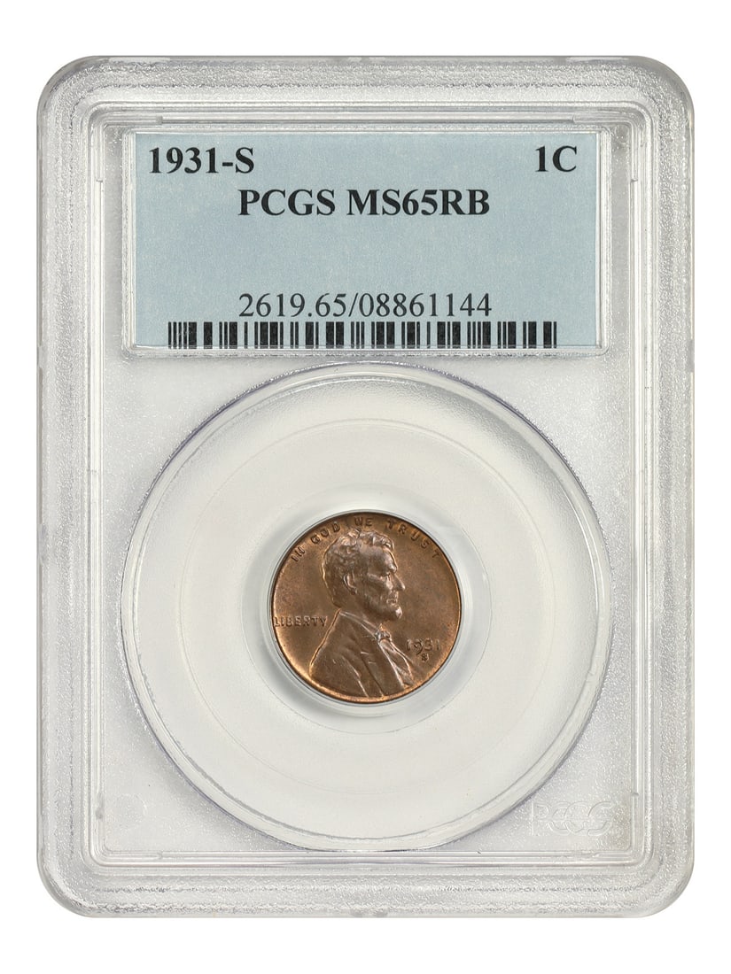 PCGS MS65RB 1931 S Lincoln Wheat Cent 1C San Francisco: PCGS MS65RB 1931 S Lincoln Wheat Cent 1C San Francisco 1931 Lincoln Cent with Wheat Reverse, certified by PCGS as MS65RB. Struck at the San Francisco Mint, this uncirculated example is noted in the or