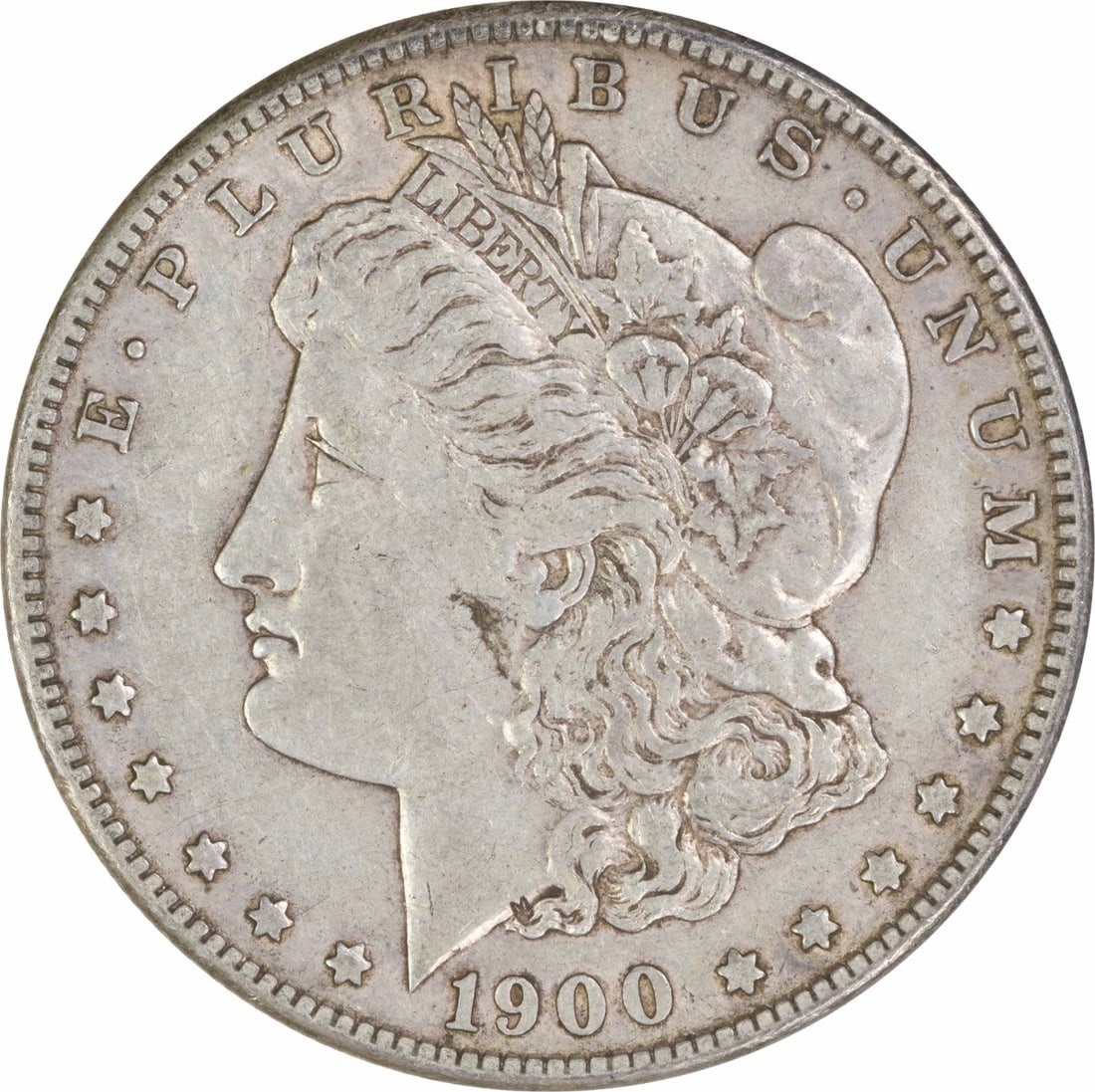 1900 S $1 Morgan Silver Dollar EF Circulated Uncertified: 1900 S $1 Morgan Silver Dollar EF Circulated Uncertified 1900-S Morgan Silver Dollar in EF grade. This circulated, uncertified coin is composed of silver and is a pre-owned example from the United Sta
