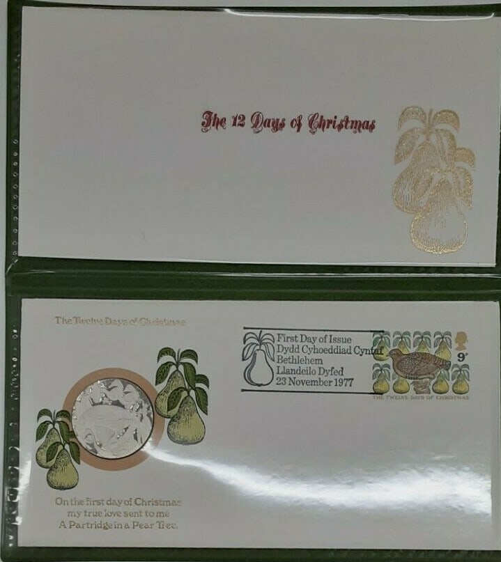 1977 Sterling Silver 12 Days of Christmas Medal with Stamp First Day Cover (1 of 3)
