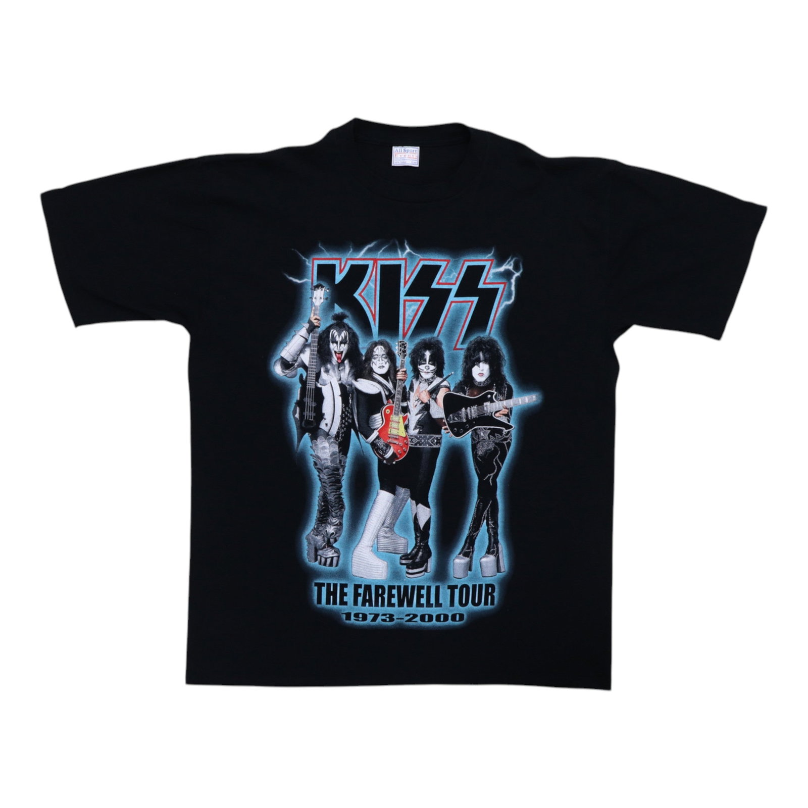 Vintage 2000 Kiss Farewell Tour Black Cotton XL T-Shirt: Vintage 2000 Kiss Farewell Tour Black Cotton XL T-Shirt This is an original vintage 2000 Kiss Farewell Tour shirt featuring front and back graphics. Made from 100% cotton, the shirt comes in black and