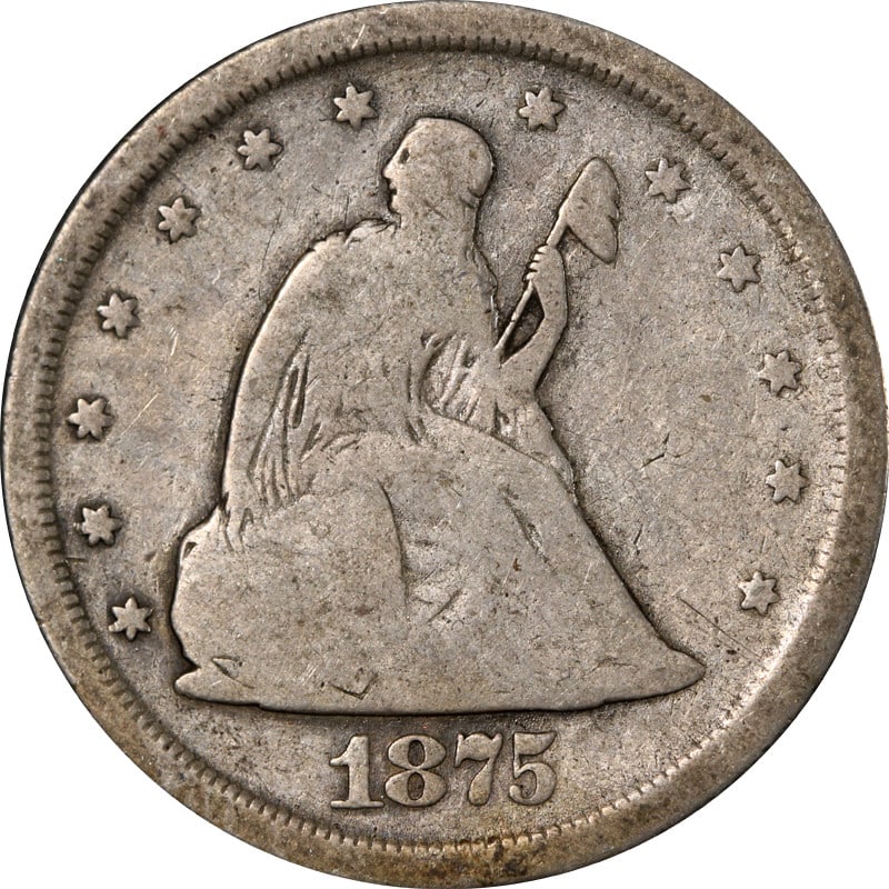 1875 S United States Silver Twenty Cent Coin: 1875 S United States Silver Twenty Cent Coin 1875-S Twenty Cent Piece from the United States. This pre-owned coin is uncertified, struck in silver, and offered in circulated condition. Specifications 