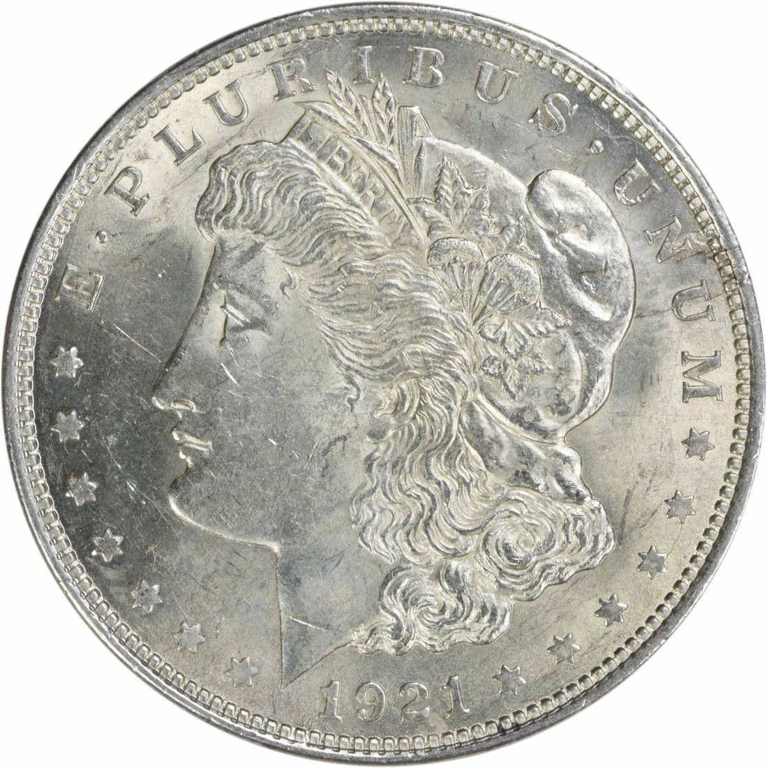 Uncirculated 1921 Silver Dollar Morgan Type Brilliant Uncertified Example: Uncirculated 1921 Silver Dollar Morgan Type Brilliant Uncertified Example This is a 1921 Morgan Silver Dollar from the United States, featuring a brilliant uncirculated (BU) grade. The coin is uncerti