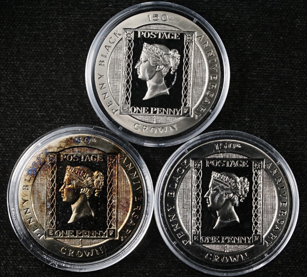 1990 Isle of Man Penny Black Silver Crown 3 Coin Set .925 (1 of 2)