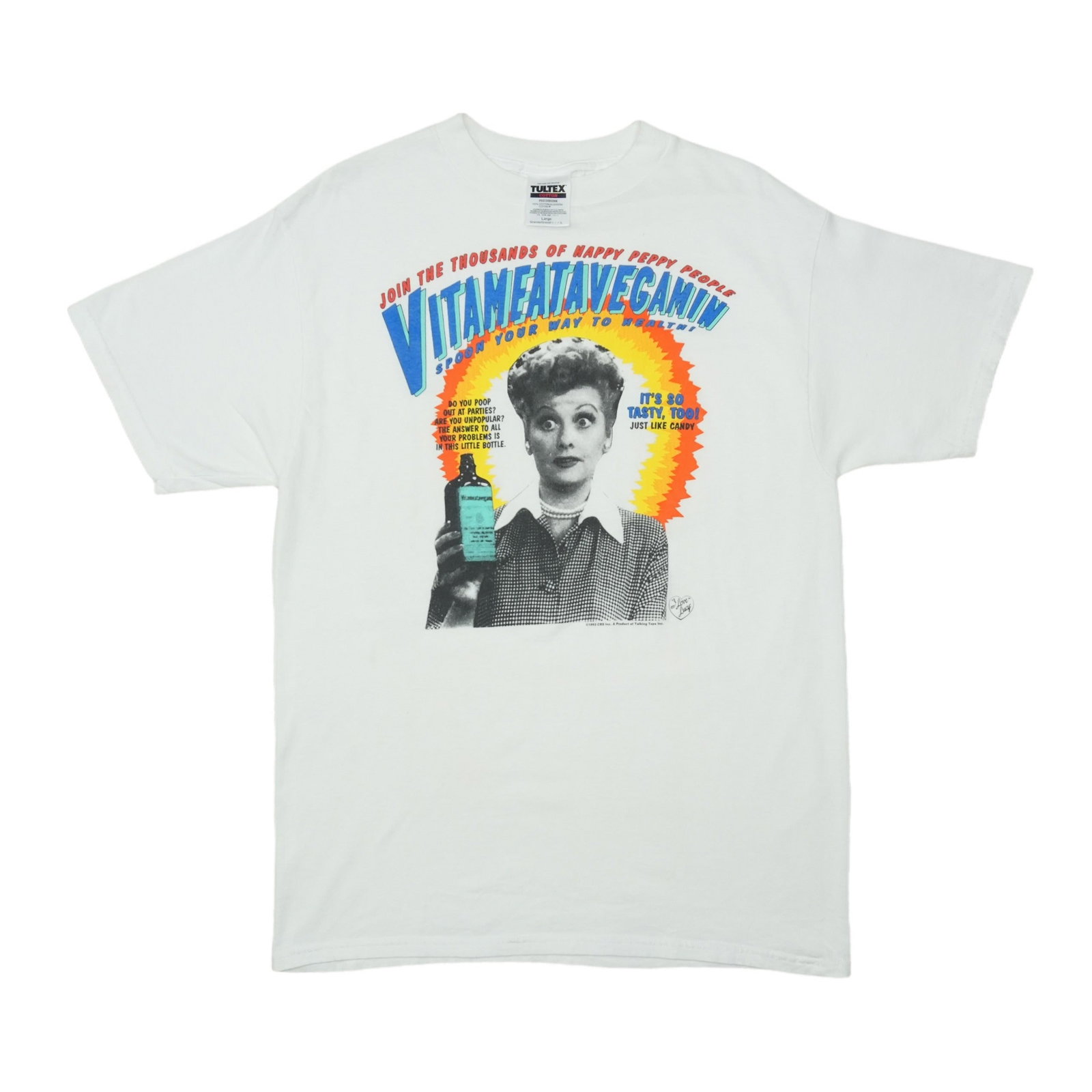 Vintage 1992 I Love Lucy Vitameatavegamin White Cotton T Shirt Large (1 of 4)