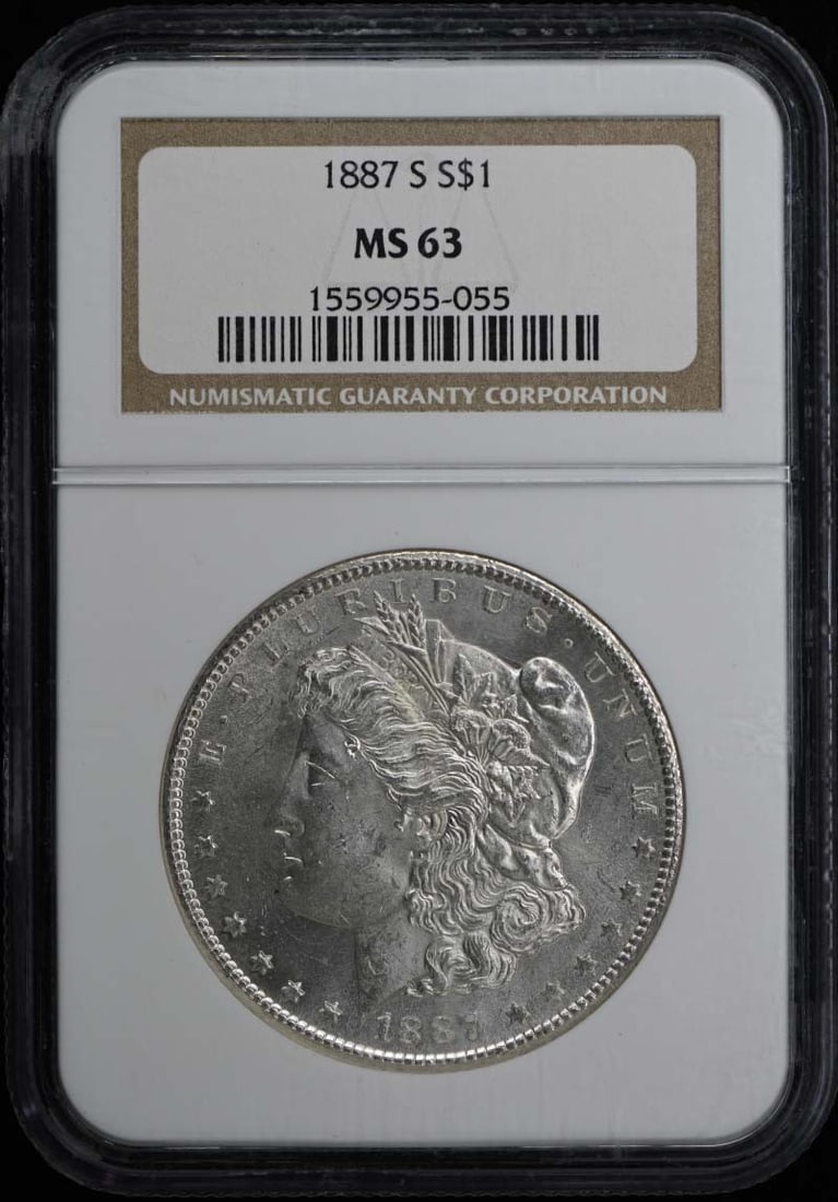 NGC MS63 1887-S United States Morgan Dollar S$1: NGC MS63 1887-S United States Morgan Dollar S$1 1887-S Morgan Dollar certified by NGC and graded MS63. This pre-owned coin is listed as uncirculated and features the San Francisco mint location. Speci