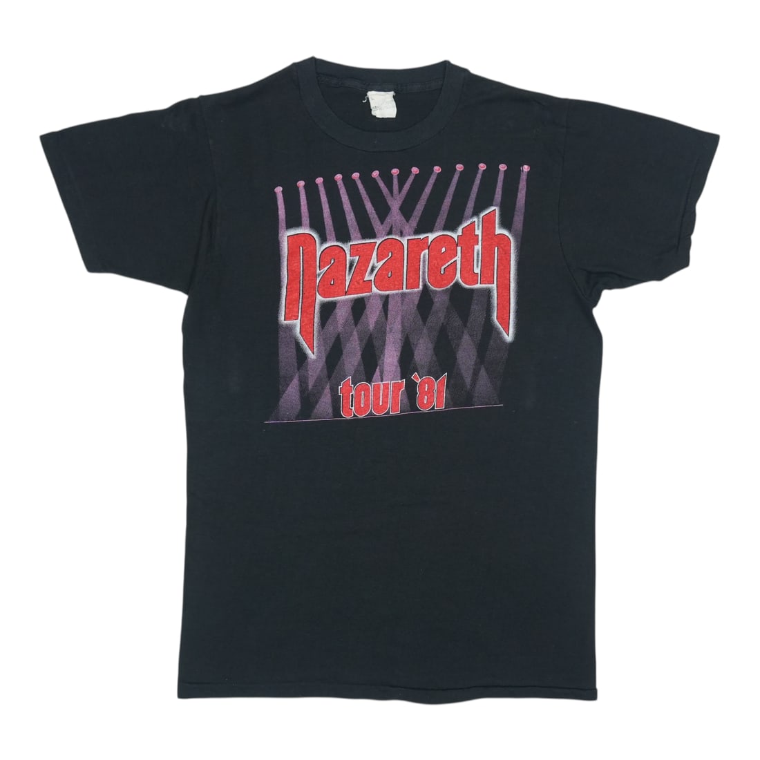 Vintage Nazareth 1981 Tour Black Cotton T-Shirt with Front and Back Graphics: Vintage Nazareth 1981 Tour Black Cotton T-Shirt with Front and Back Graphics This is an original vintage 1981 Nazareth North American Tour shirt featuring front and back graphics. The shirt is made fr