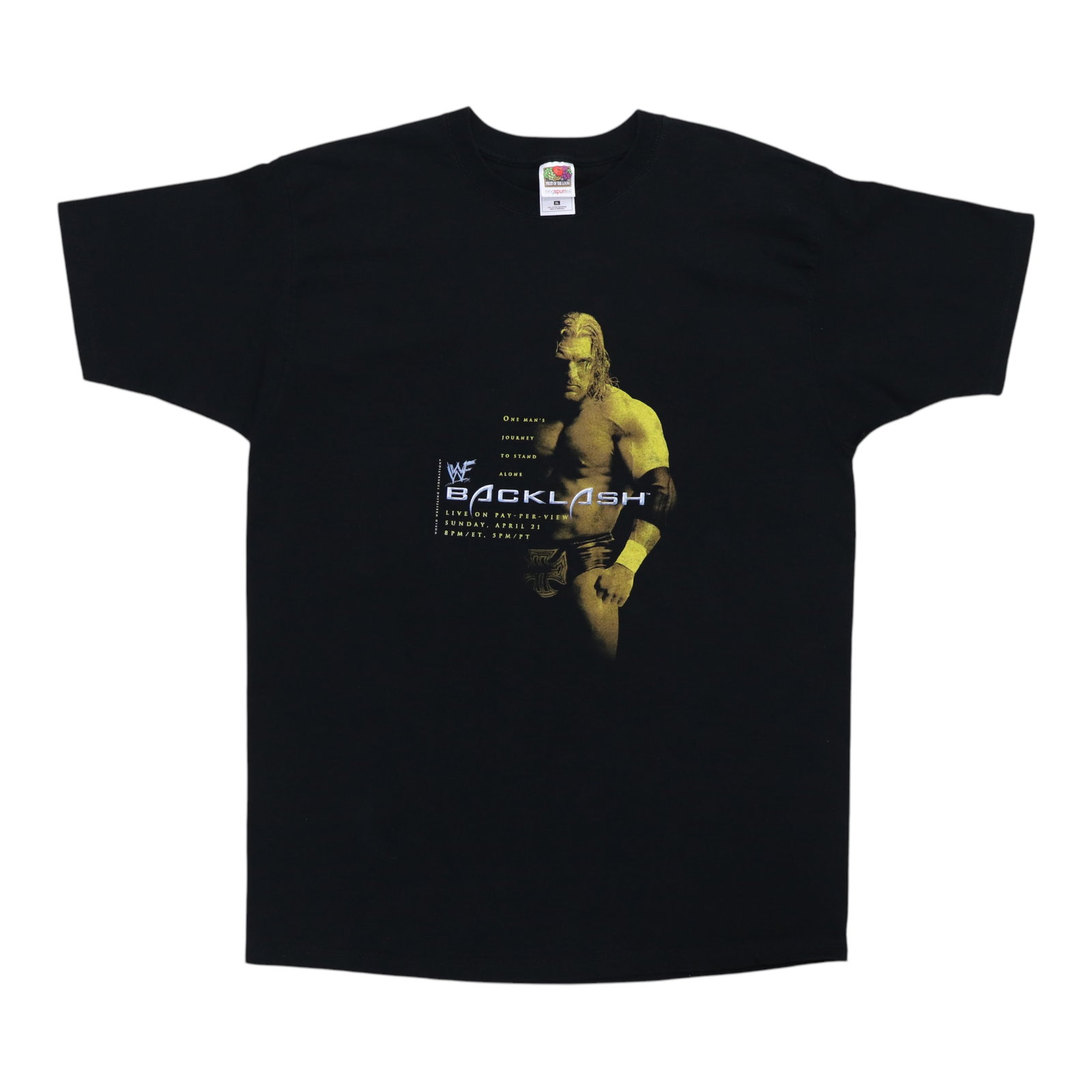 Vintage 2002 Triple H WWF Backlash Black Cotton T Shirt: Vintage 2002 Triple H WWF Backlash Black Cotton T Shirt This is an original vintage 2002 Blacklash Triple H WWF shirt. It features no back graphics and is made from 100% cotton. The shirt is in excell
