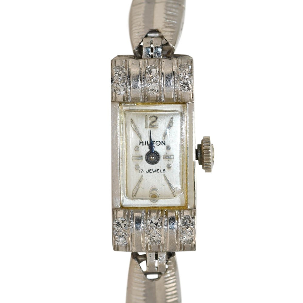 Hilton 17 Jewel Swiss Manual Wind Platinum Diamond Ladies Wristwatch (1 of 9)